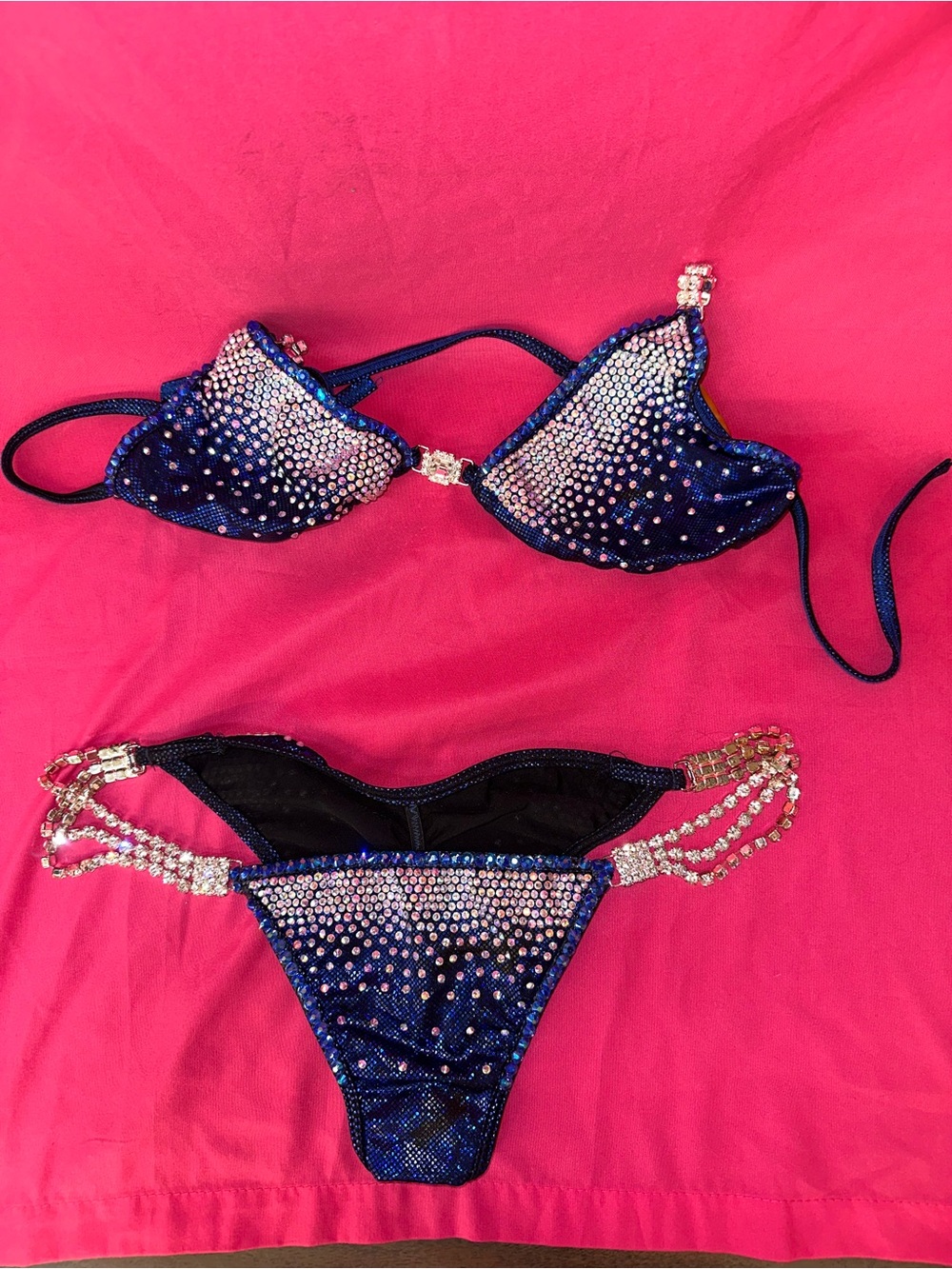 Rhinestone-Embellished Navy Bikini Set - Women Swim
